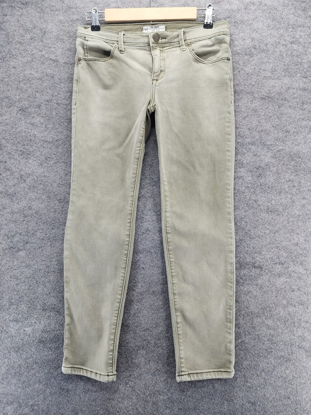 Free People Jeans Womens 27 Skinny Leg Green Denim Low Rise 30x25"